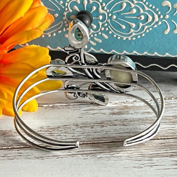 Abalone Shell Peridot Bangle Bracelet Handmade Stone Gemstone Crystal 925 Silver - Picture 6 of 13